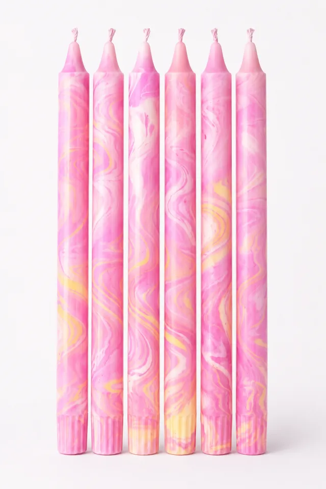 Rosa & Gul Marble 2pk -Kronelys 35cm