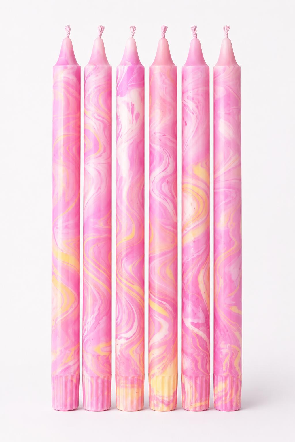 Rosa & Gul Marble 2pk -Kronelys 35cm